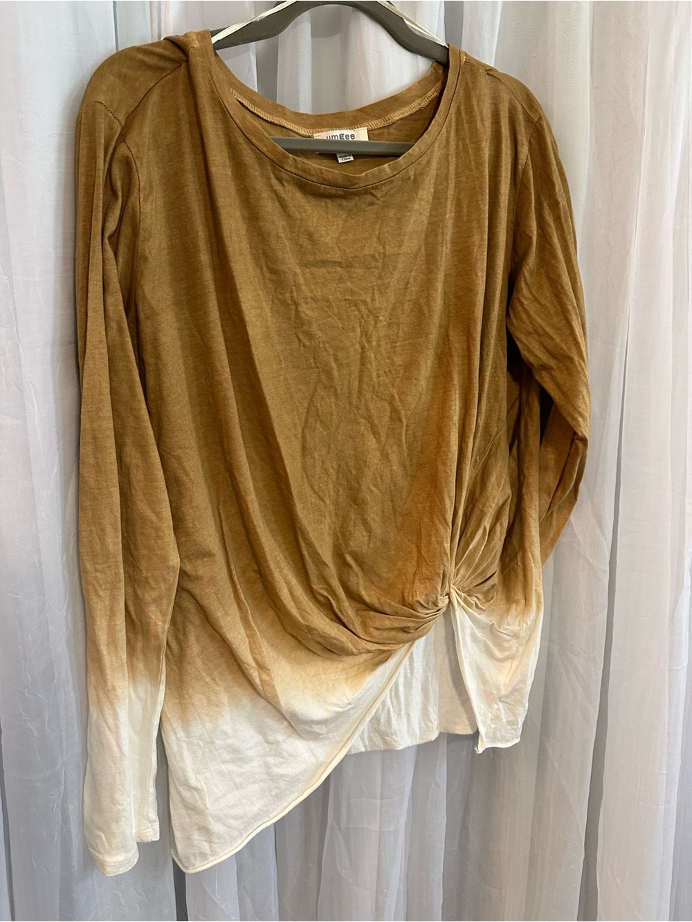 Umgee Casual Twist Front Long Sleeve Top - Brown Ombre